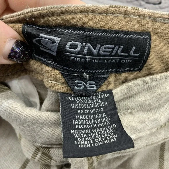 Oneill Board Shorts Mens Sz 36 Beige Plaid Casual - Picture 8 of 11